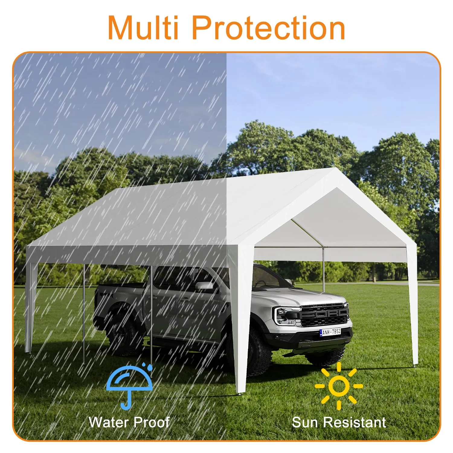 10x20ft Heavy Duty Carport with UV Resistant Canopy, Powder-Coated Steel Frame, Portable Garage Tent, Stable Carport for Car, Bike, Boat, Shelter, Party, Camping, Outdoor Storage - White