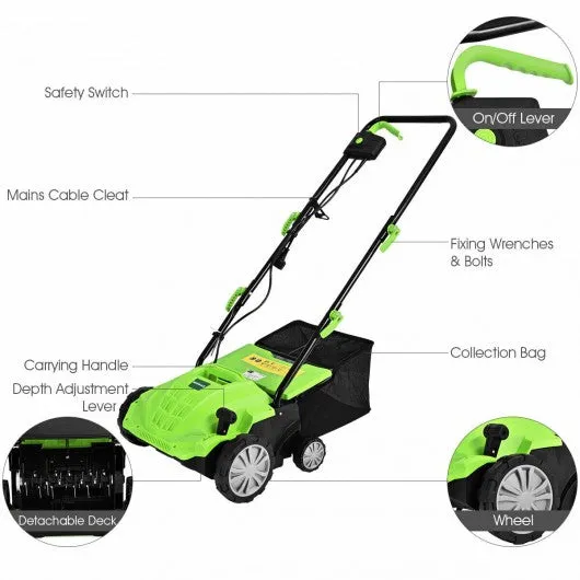 12Amp Corded Scarifier 13" Electric Lawn Dethatcher -Green