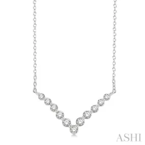 1/4 ctw Chevron Round Cut Diamond Necklace in 14K White Gold