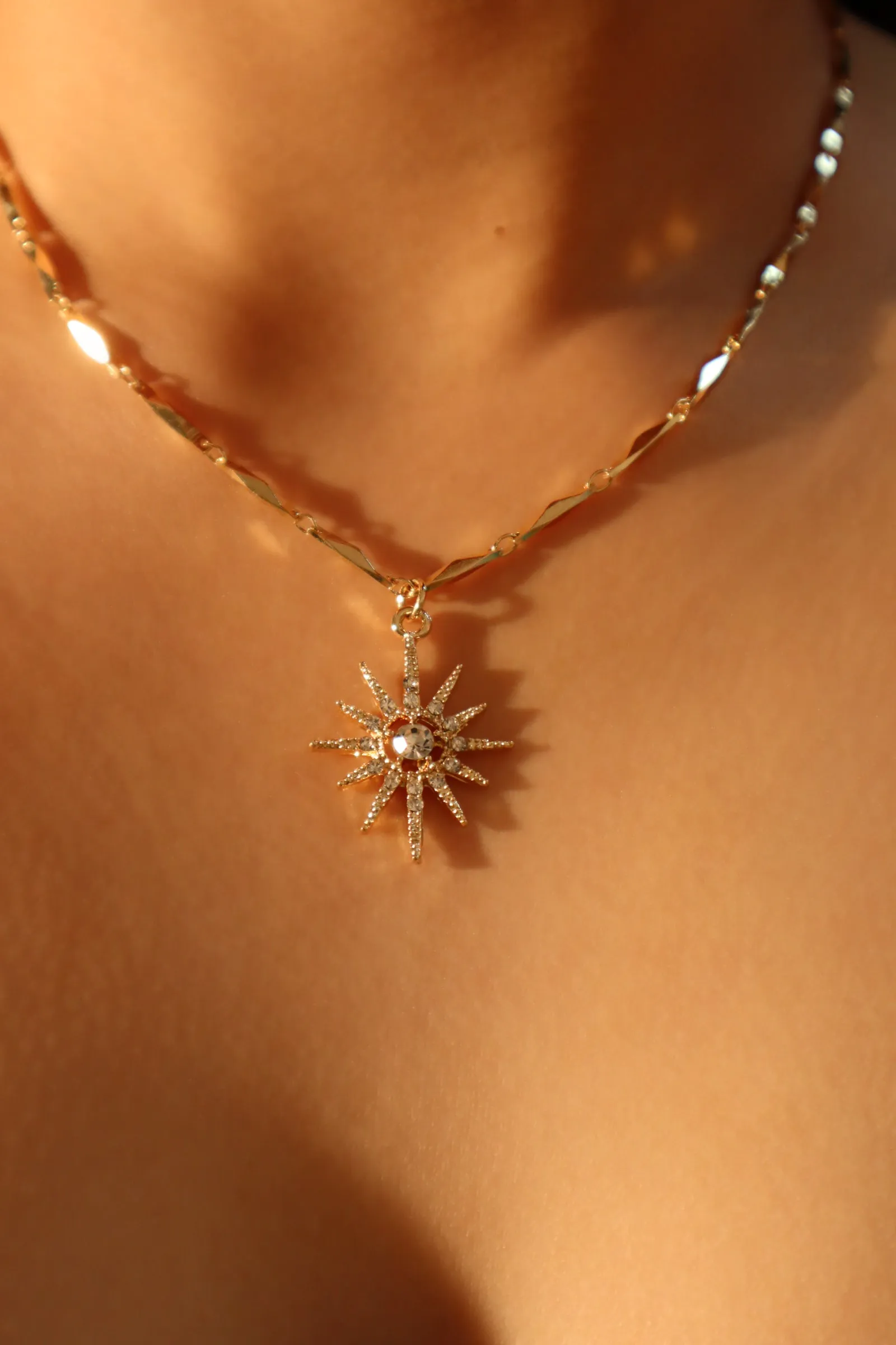 14K Real Gold Plated Diamond Pole Star Layer Necklace