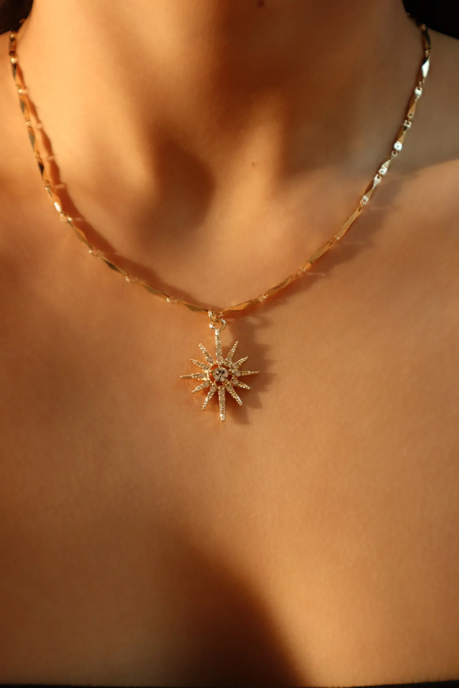 14K Real Gold Plated Diamond Pole Star Layer Necklace