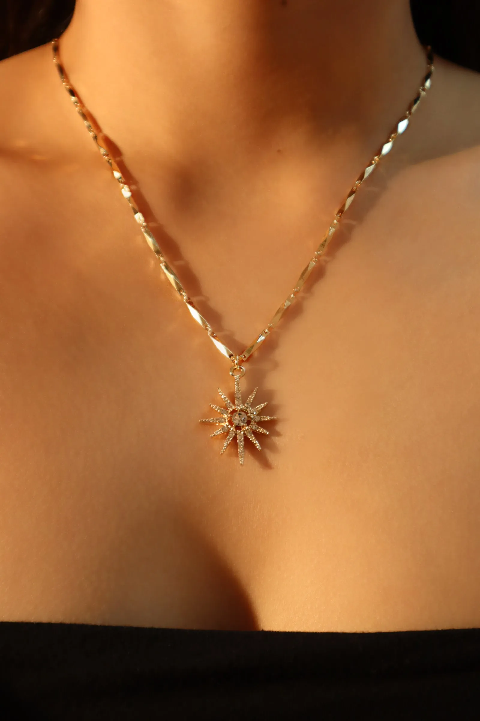 14K Real Gold Plated Diamond Pole Star Layer Necklace