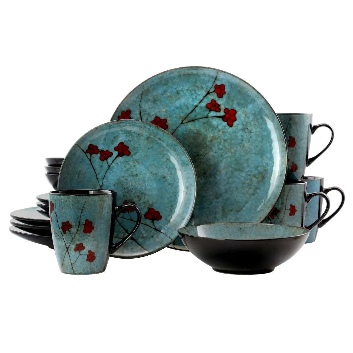 16 Piece Floral Accents Dinnerware Set Blue