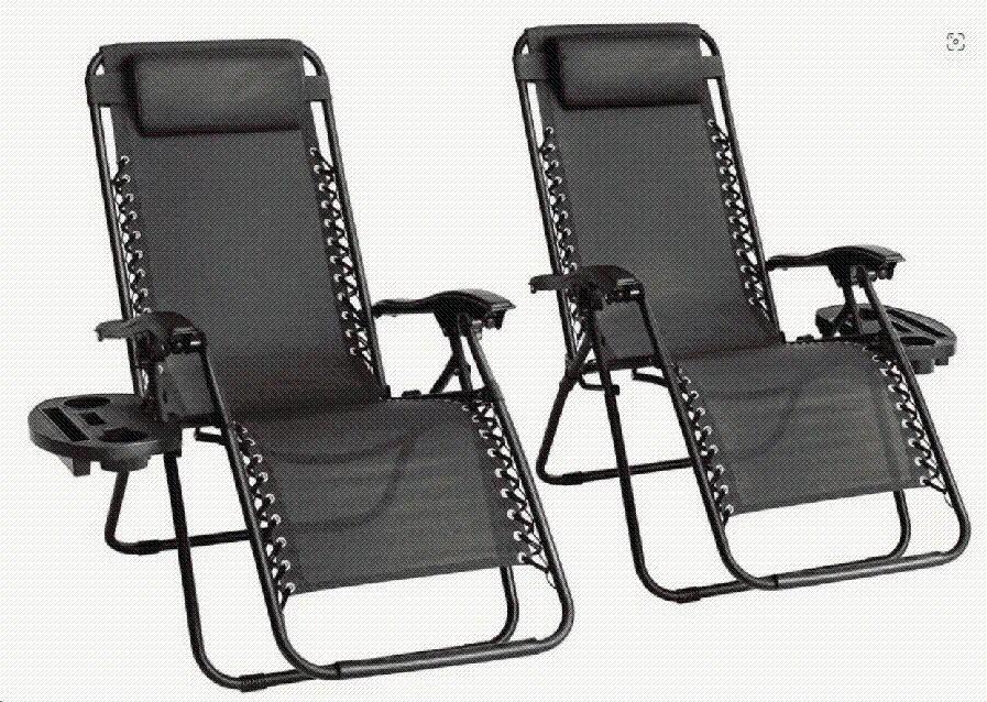 2-Pack Foldable Garden Sun Lounger Set with Headrest & Side Table - Outdoor Recliner for Camping & Hiking