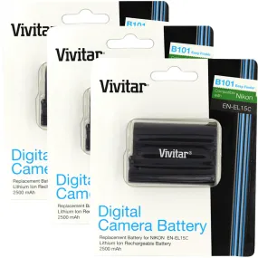 3x Vivitar VIV-NB-EL15C Replacement Rechargeable Lithium-Ion Battery for Nikon EN-EL15c