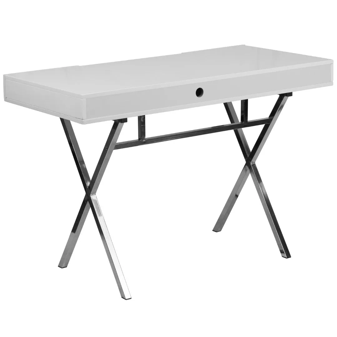 44.25'' Modern Computer Desk with Keyboard Tray & Drawers - White Finish