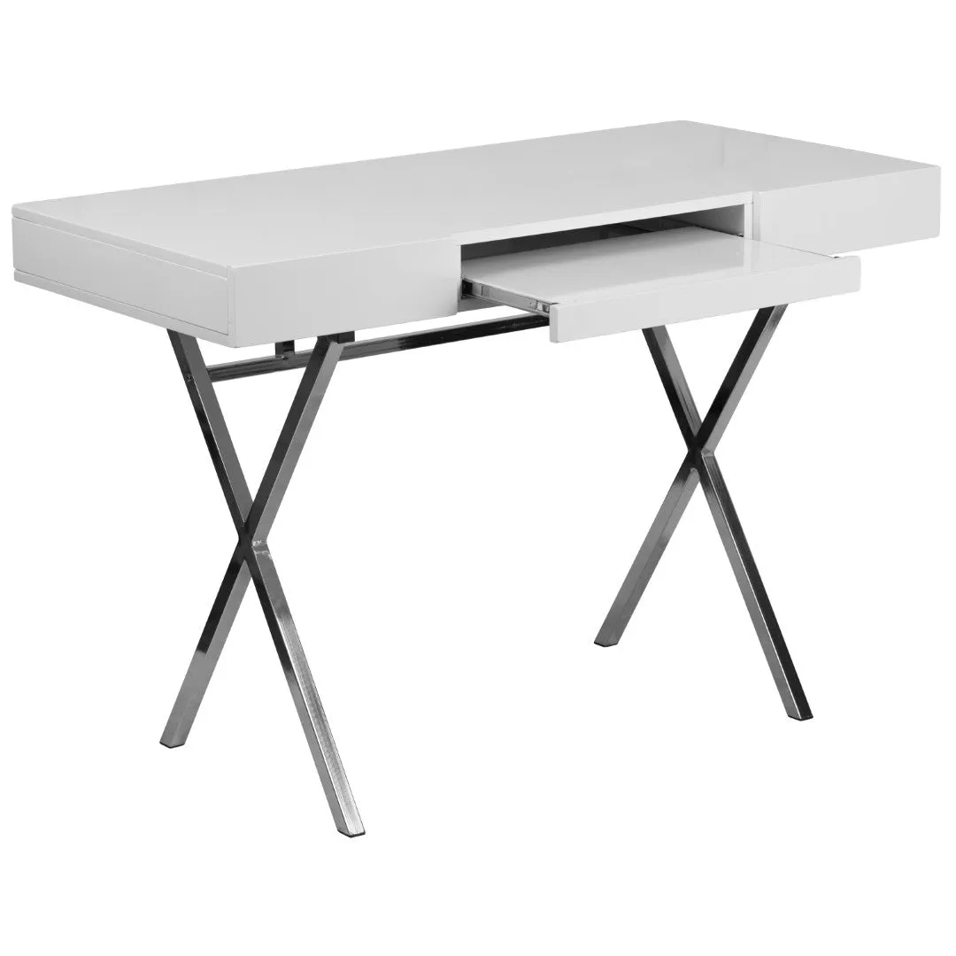 44.25'' Modern Computer Desk with Keyboard Tray & Drawers - White Finish