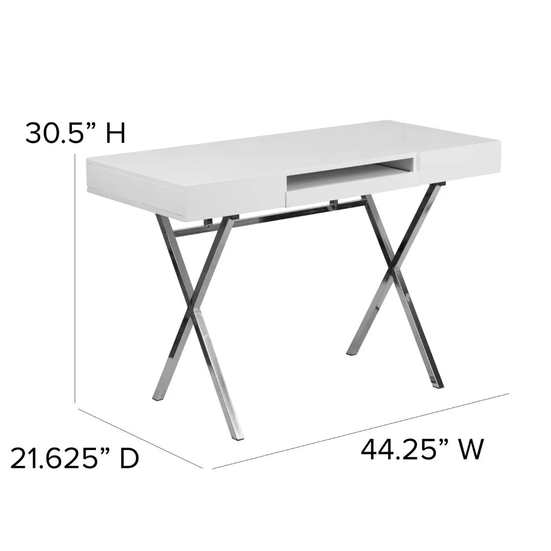 44.25'' Modern Computer Desk with Keyboard Tray & Drawers - White Finish