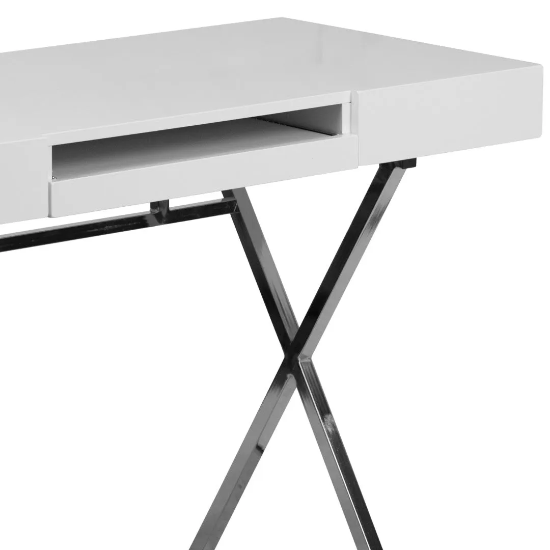 44.25'' Modern Computer Desk with Keyboard Tray & Drawers - White Finish