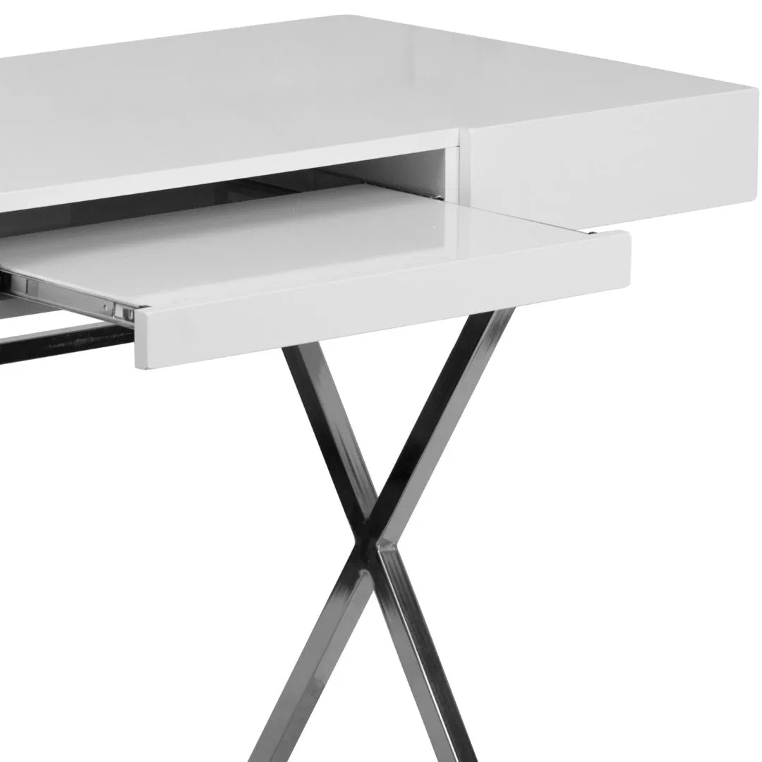 44.25'' Modern Computer Desk with Keyboard Tray & Drawers - White Finish