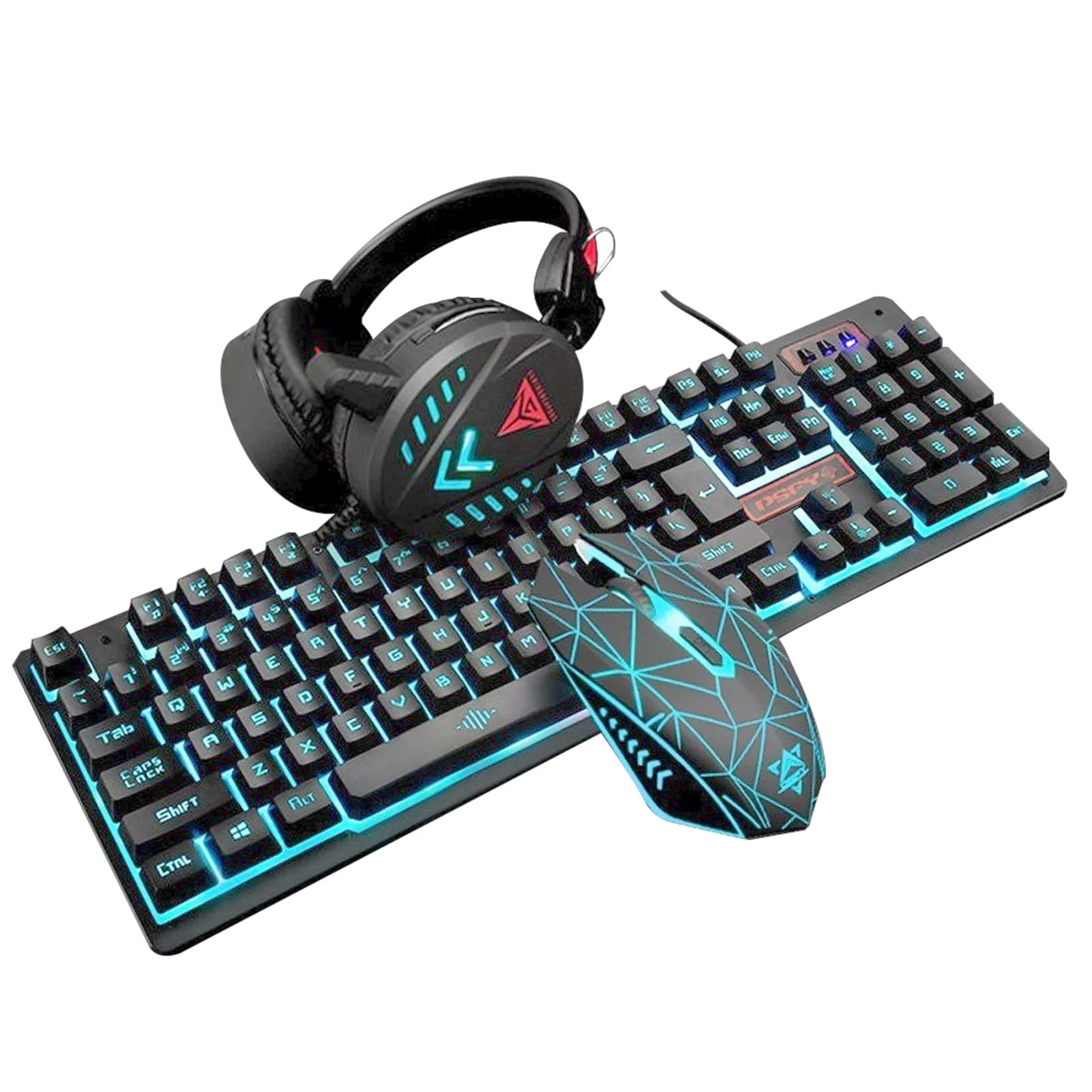 4pcs USB Backlight Ergonomic Mechanical Illuminated Computer Headset Gaming Mouse Pad Desktop Wired Keyboard Set Accessories