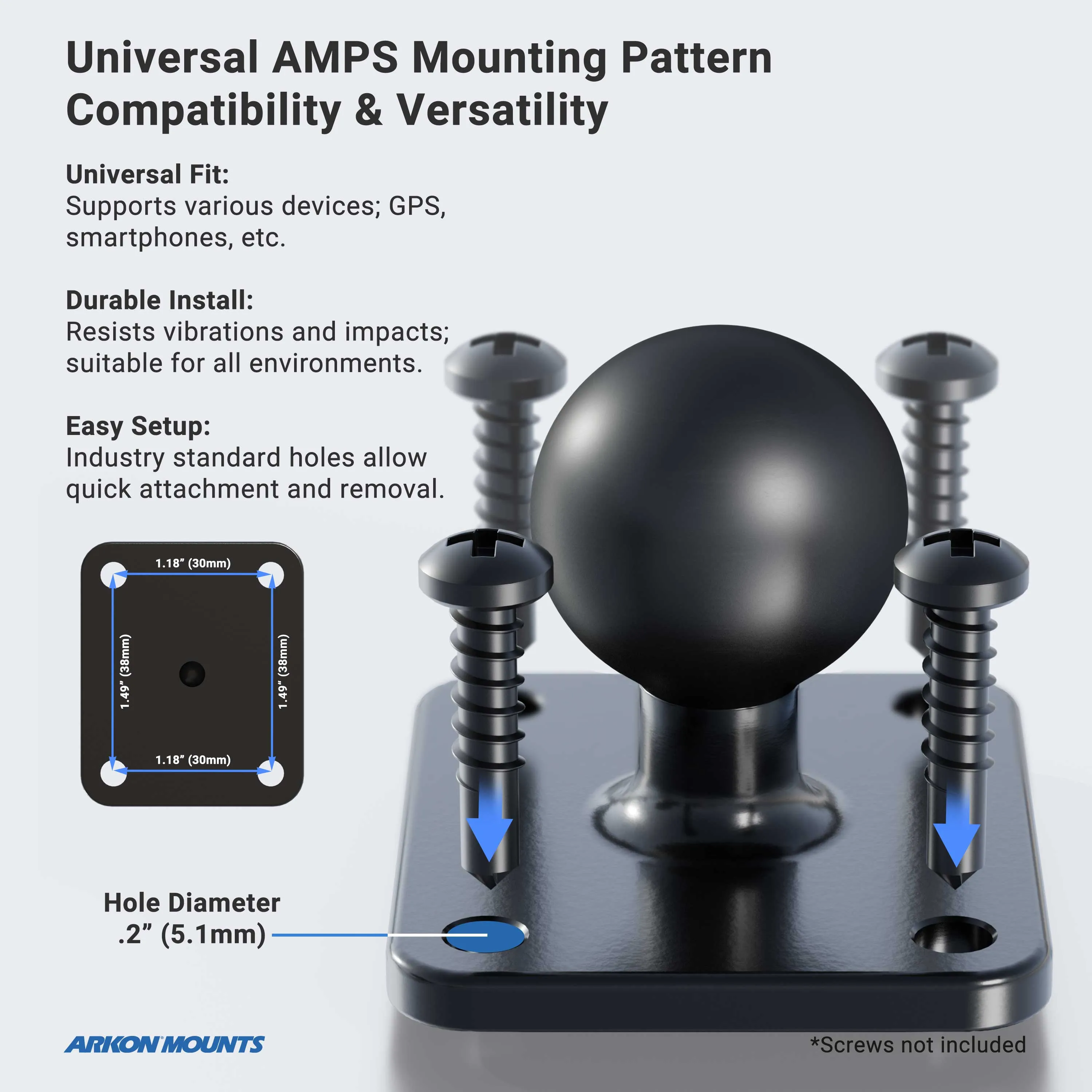 5" Heavy-Duty 4-Hole Metal AMPS Mount with Security Hardware