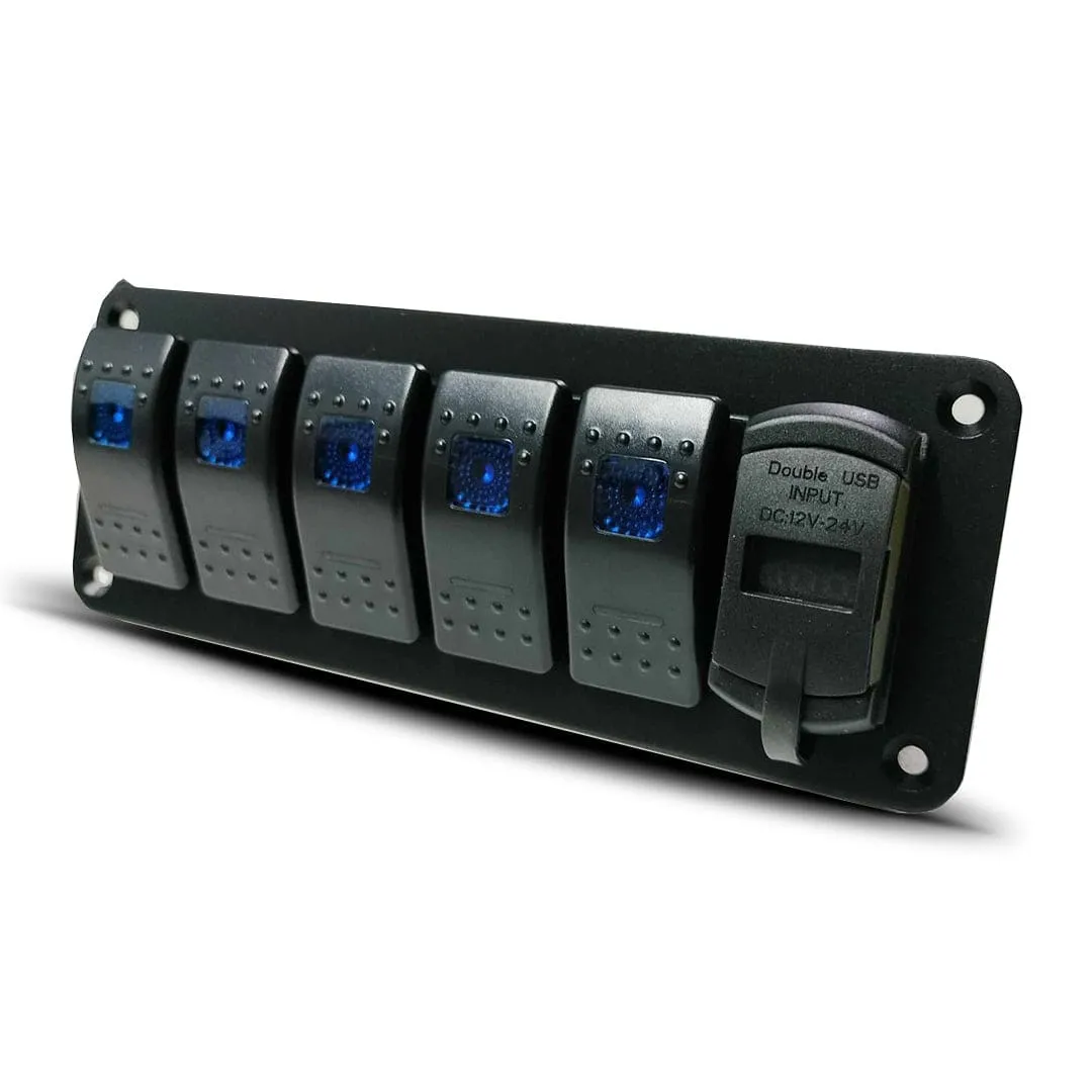 6 Gang | Dual USB | Rocker Switch Control Panel