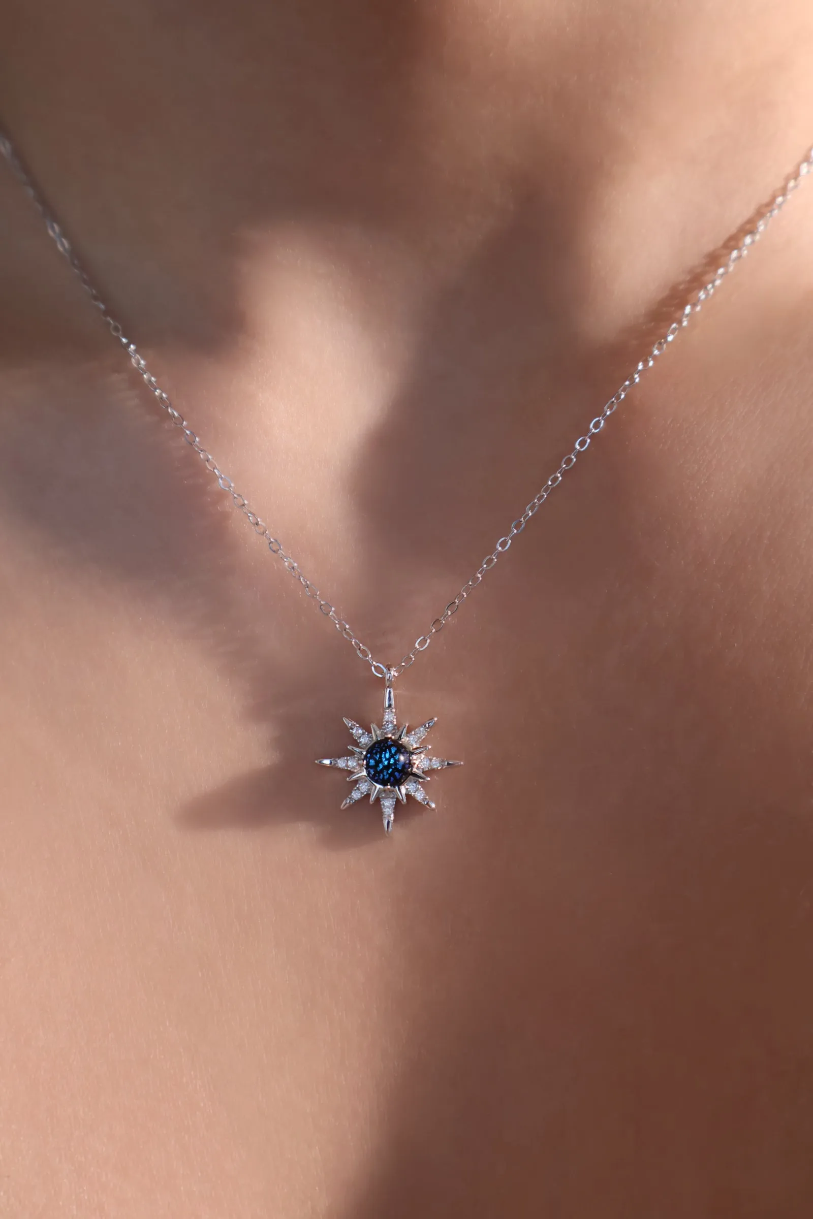 925 Sterling Silver Blue Gem Pole Star Necklace