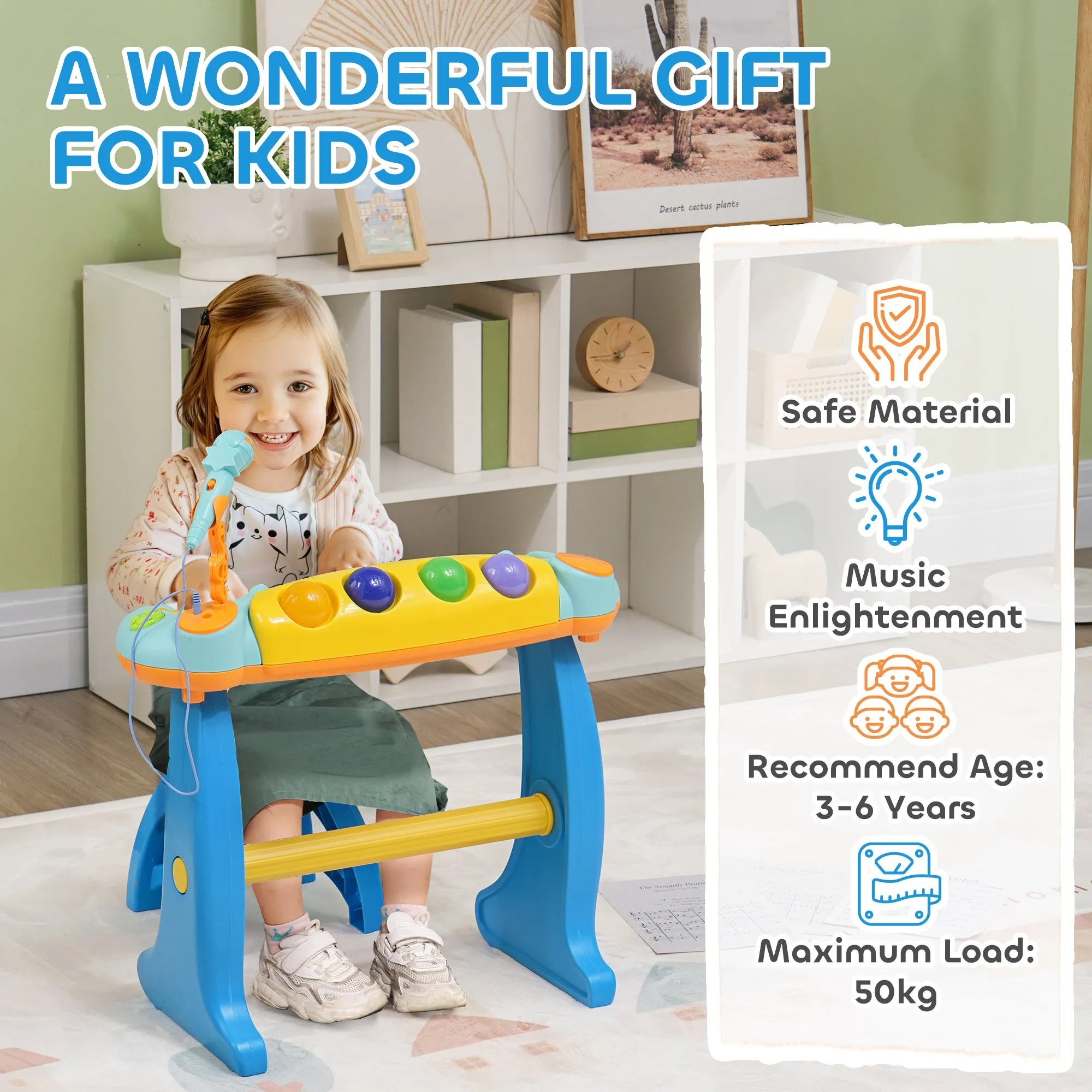 AIYAPLAY 37 Keys Kids Piano w/ Microphone, Stool, Record & Replay Function