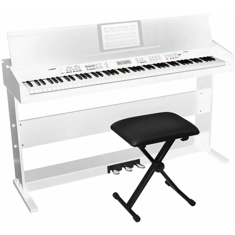 Alesis Virtue 88 Key Electronic Upright Piano with 360 Premium Voices USB MIDI 1/4-Inch AUX Output and Built-In Effects Pedals (Piano Bench included) (Black, White)