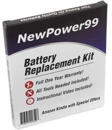 Amazon Kindle Wi-Fi 6" with Special Offers (Kindle 4) Battery Replacement Kit with Tools, Video Instructions, Extended Life Battery and 1 Yr. Warranty