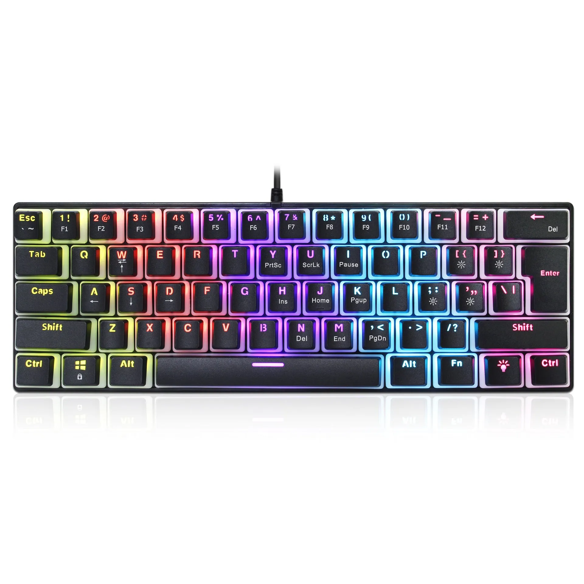 Anti-ghosting Ultra Compact 61 Keys Wired Gaming Keyboard with Colorful Backlit for Windows / Mac