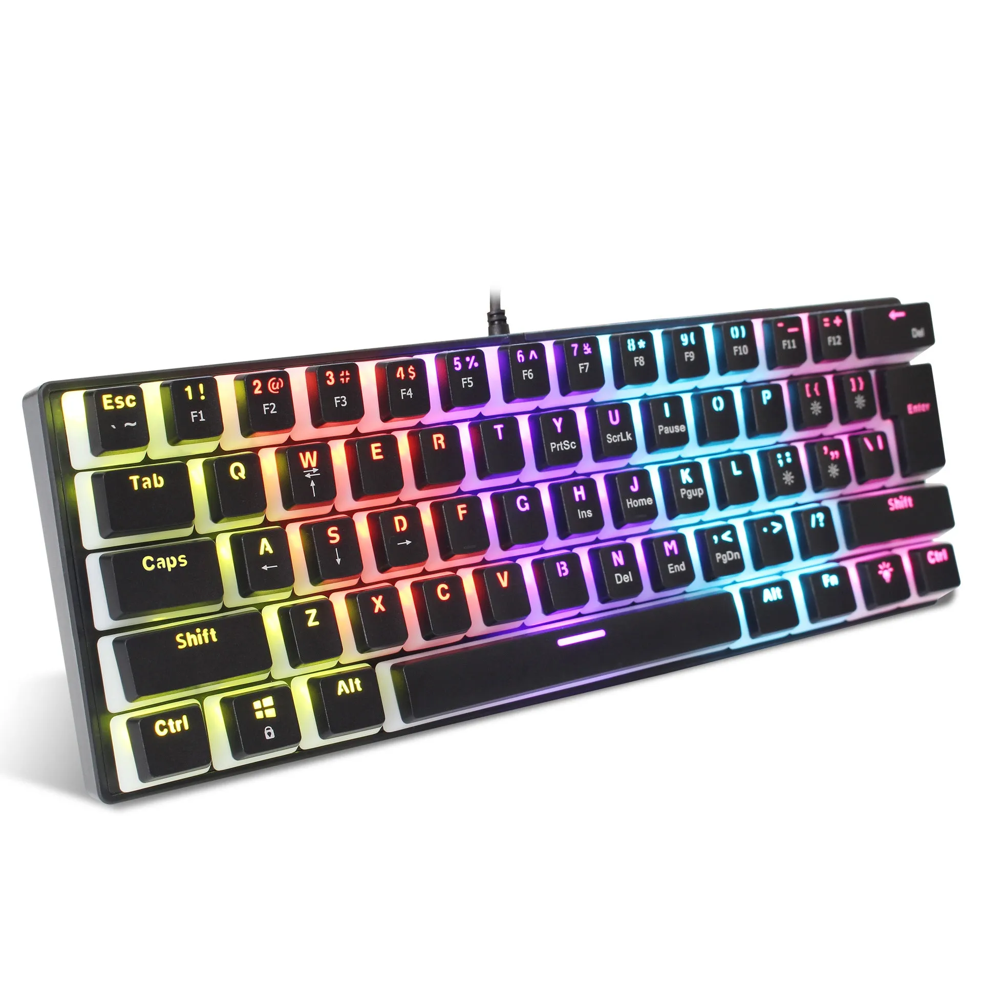 Anti-ghosting Ultra Compact 61 Keys Wired Gaming Keyboard with Colorful Backlit for Windows / Mac