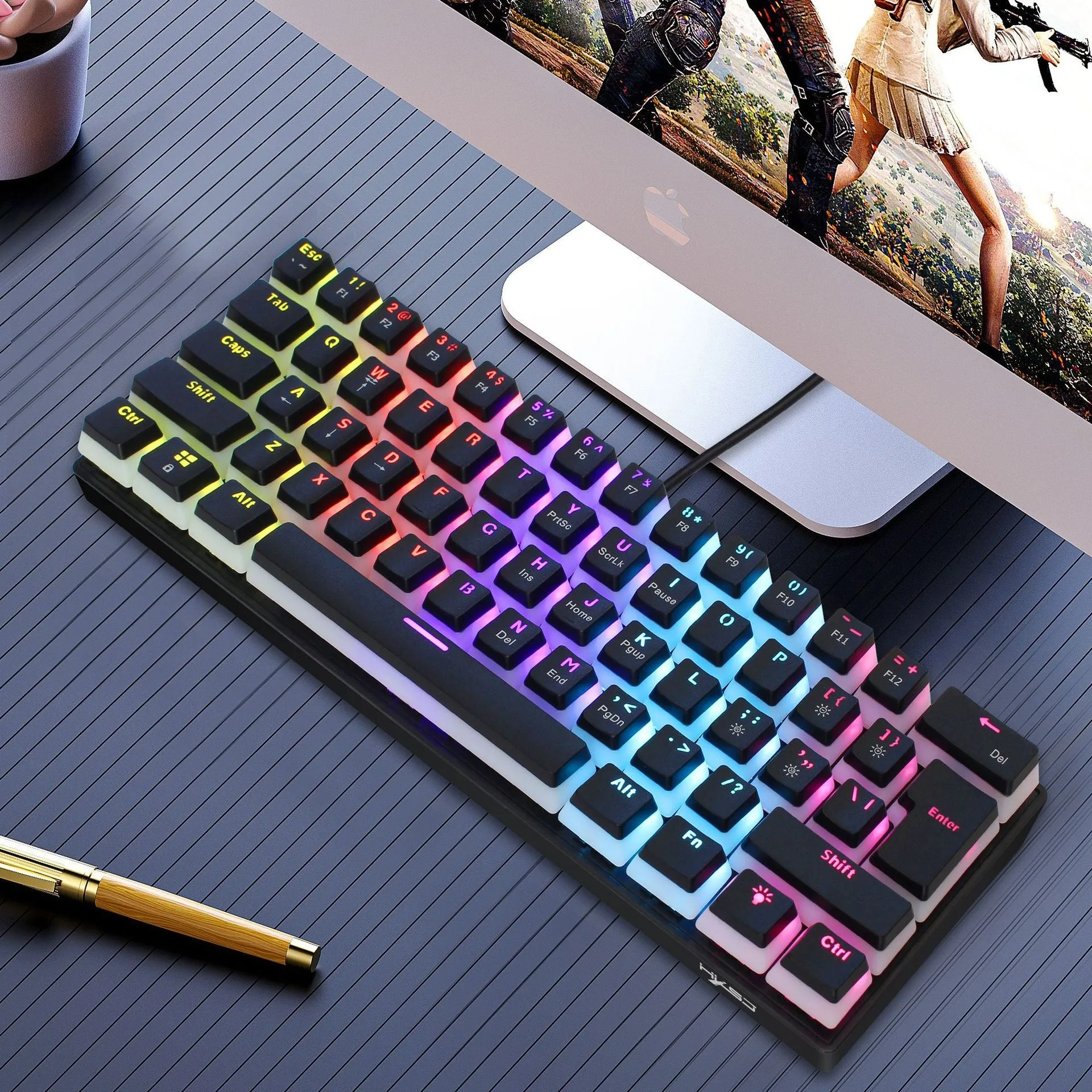 Anti-ghosting Ultra Compact 61 Keys Wired Gaming Keyboard with Colorful Backlit for Windows / Mac