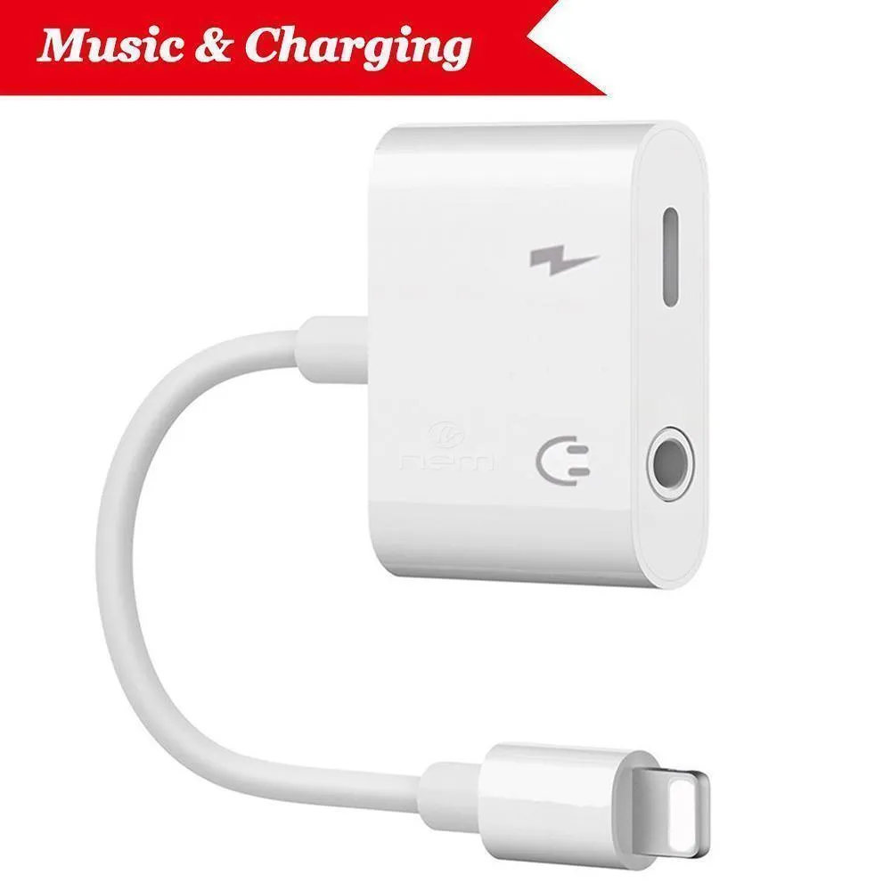 Apple iPhone / iPad Dual Charging Lightning and Headphones Earphones 3.5mm Audio Jack and Adapter Cable White by Modes