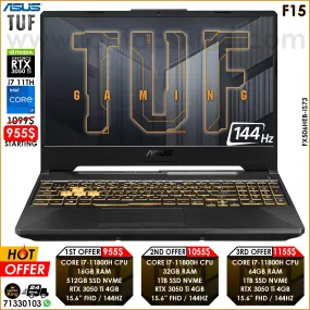 Asus Tuf F15 FX506HEB-IS73 Military Grade Core i7-11800h Rtx 3050 Ti 144Hz Gaming Laptop Offers (New OB)