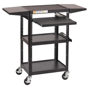 AV Presentation Cart Stand with Drop Leaves, Rolling Storage, Black