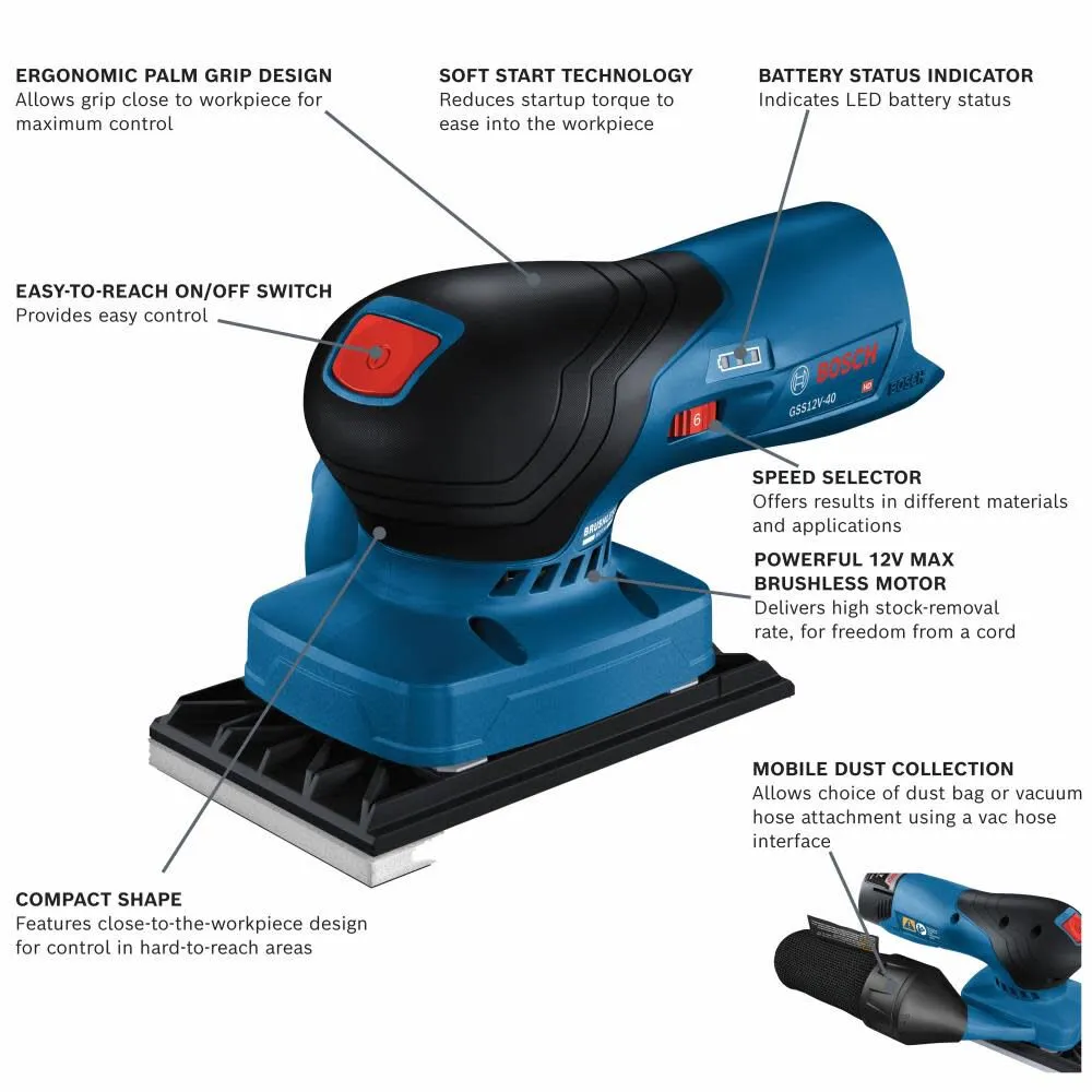 Bosch GSS12V-40N 12V Orbital Finishing Sander (Tool Only)