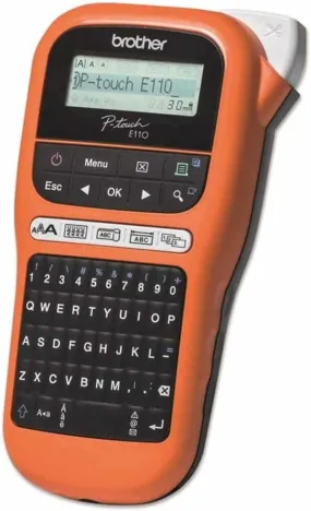 Brother PT-E110 Label Maker, P-Touch Electrician Label Printer, Handheld, QWERTY Keyboard, Up to 12mm Labels, Includes 12mm Black on White Tape Cassette