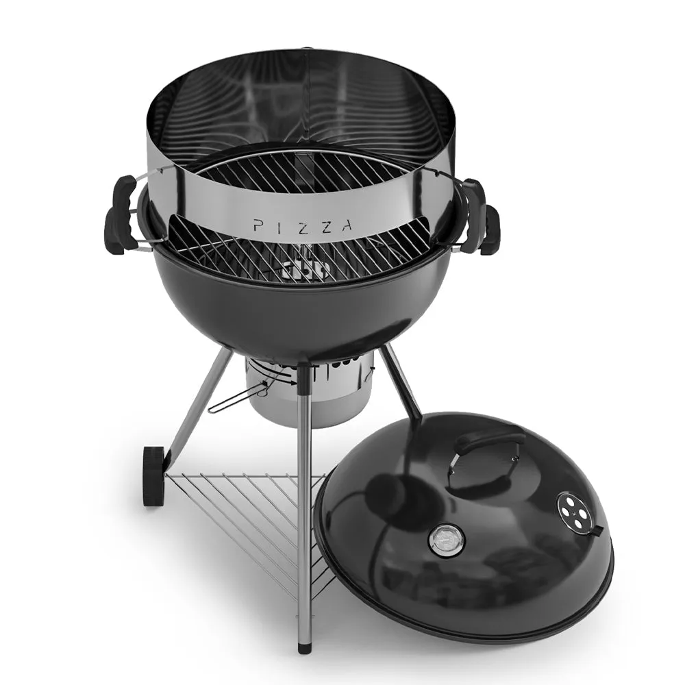 Charcoal Grill Pizza Style Grill Black W/ Temperature Gauge