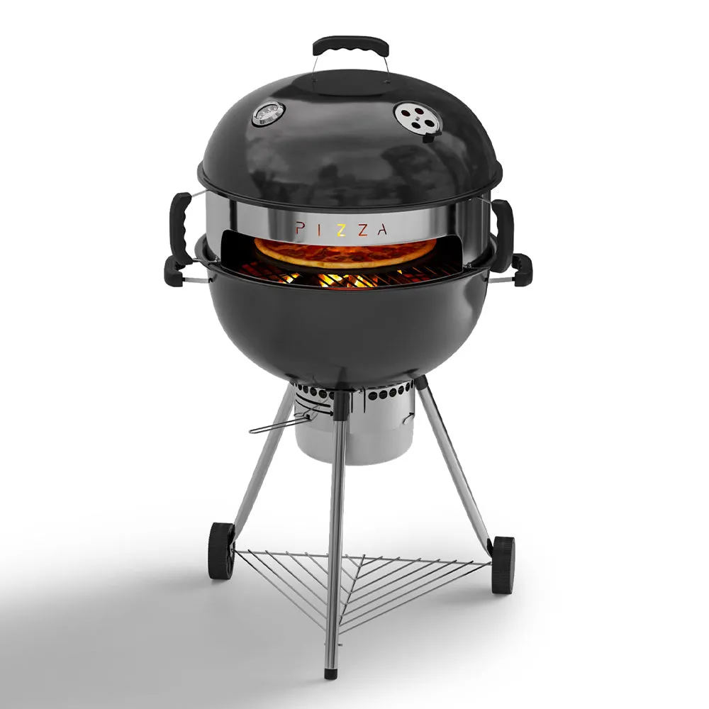 Charcoal Grill Pizza Style Grill Black W/ Temperature Gauge