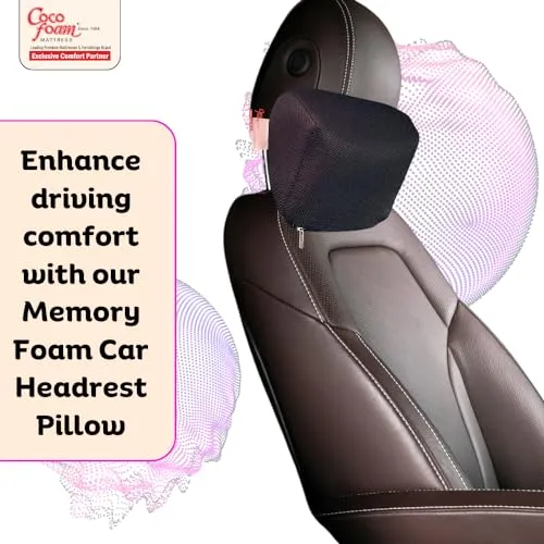 COCOFOAM Car Headrest Pillow for Memory Foam Car Seat Head Rest Pillow for Neck and Cervical Support (Pack of 2 Pillow, White)