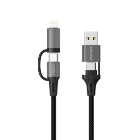 Coconut C21 4 in 1 Charging Cable - 1M Lightning, Type C, MicroUSB -(Pack of 3)