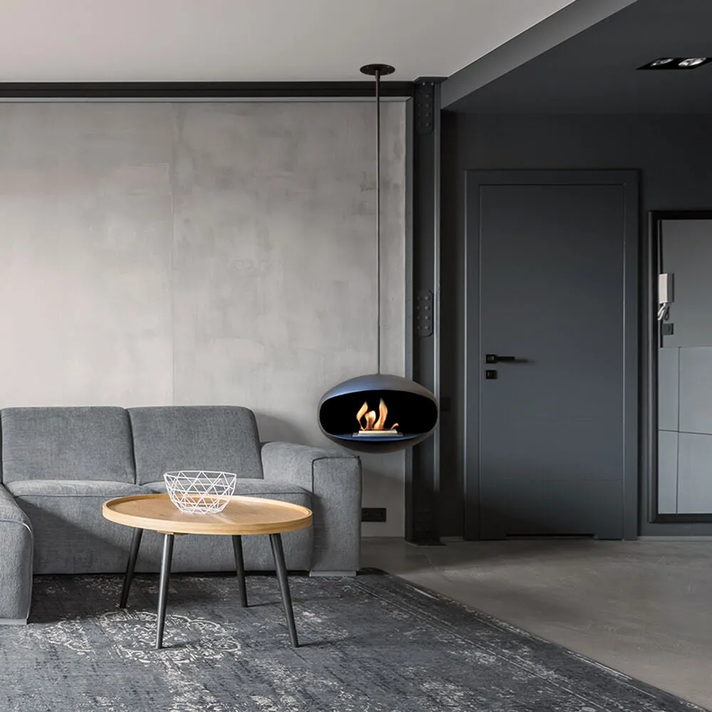 cocoon fires | aeris hanging fireplace | black   black rod