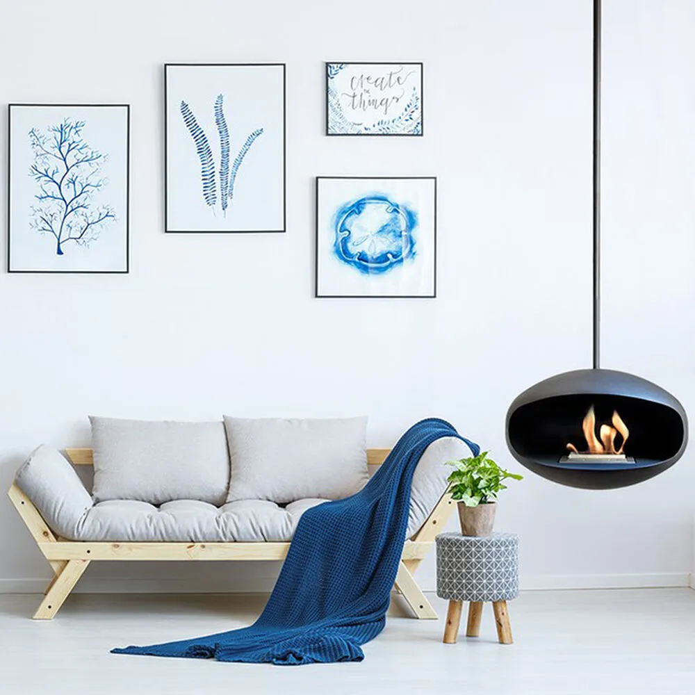 cocoon fires | aeris hanging fireplace | black   black rod