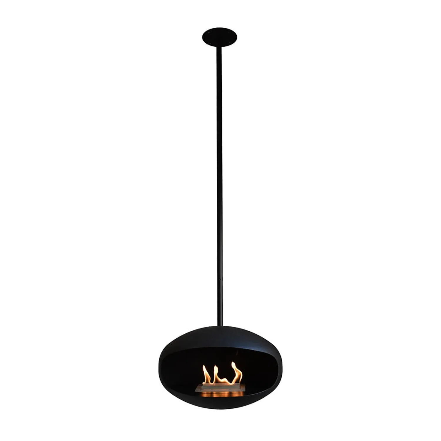 cocoon fires | aeris hanging fireplace | black   black rod