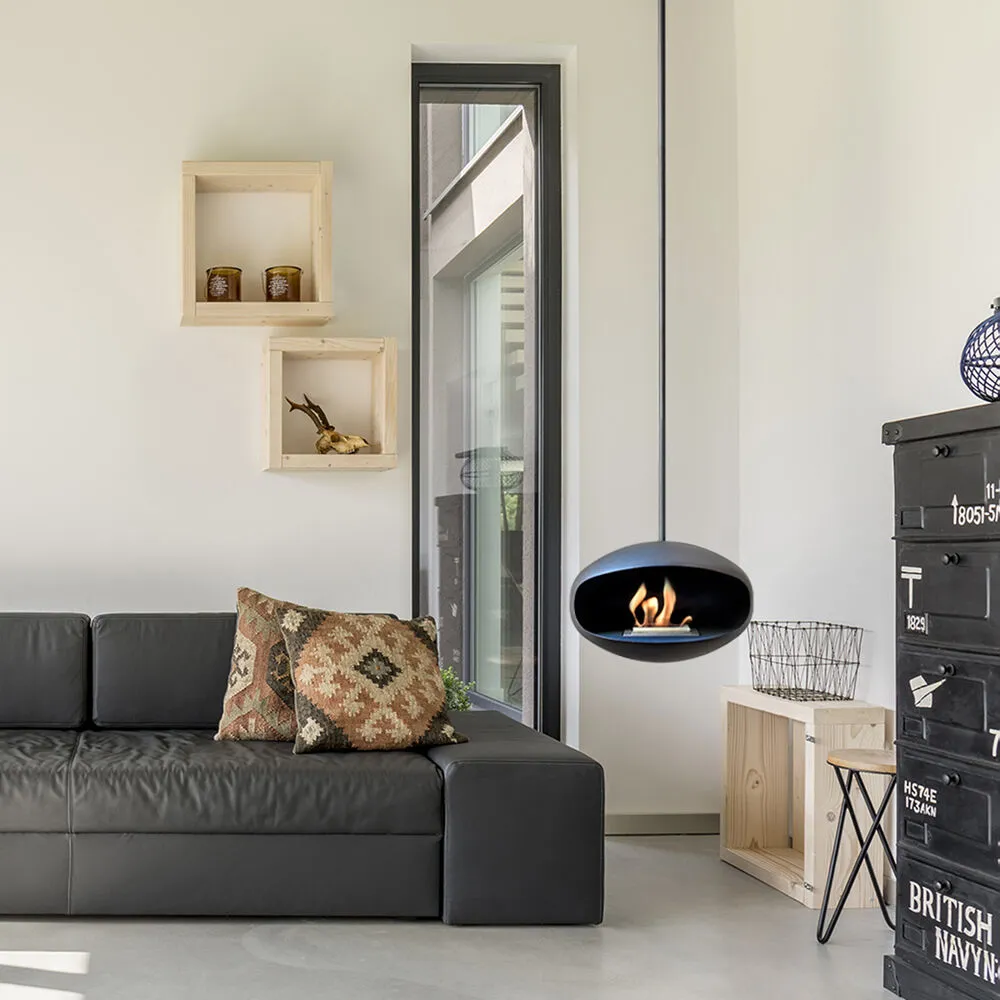 cocoon fires | aeris hanging fireplace | black   black rod