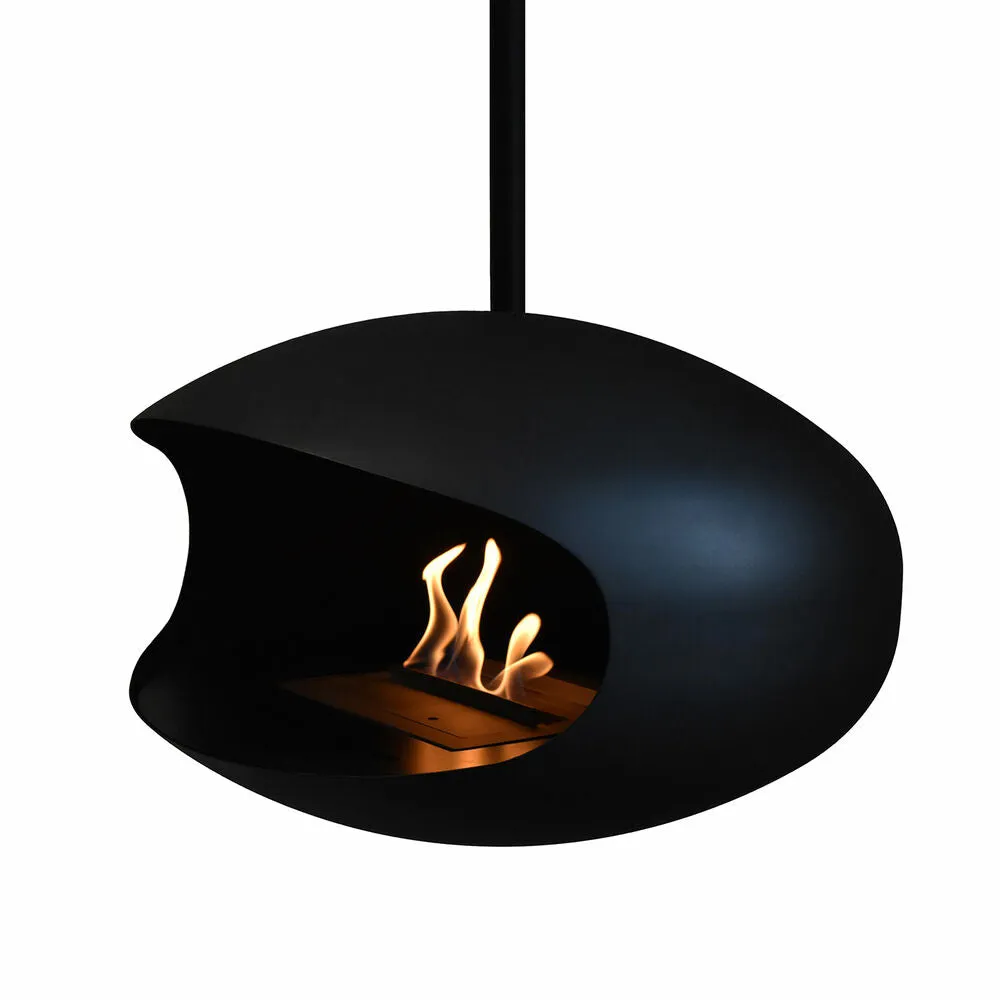 cocoon fires | aeris hanging fireplace | black   black rod