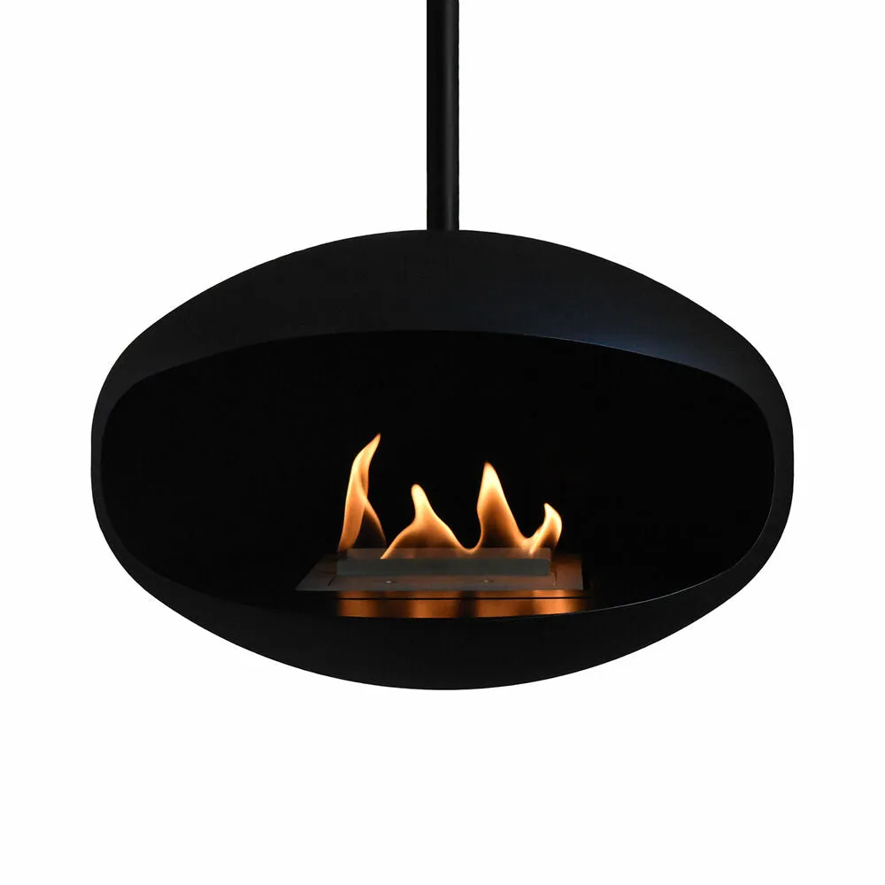 cocoon fires | aeris hanging fireplace | black   black rod