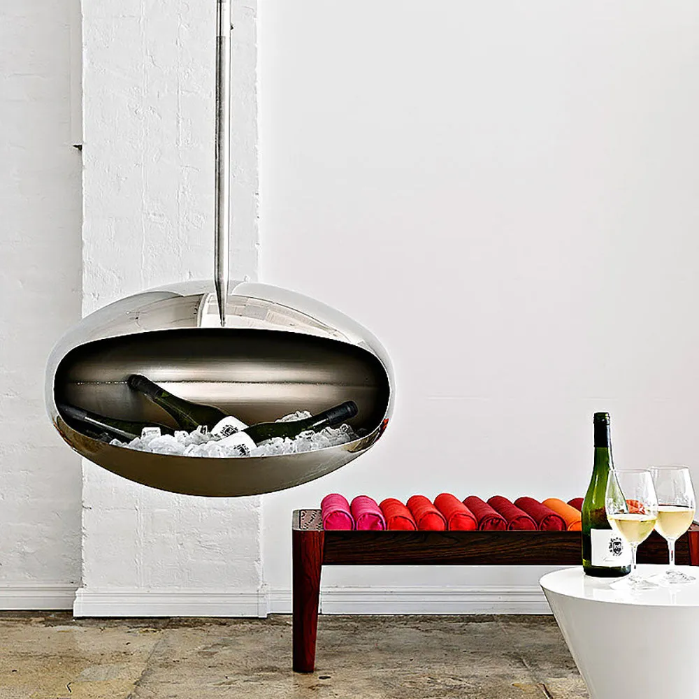 cocoon fires | aeris hanging fireplace | stainless steel   steel rod