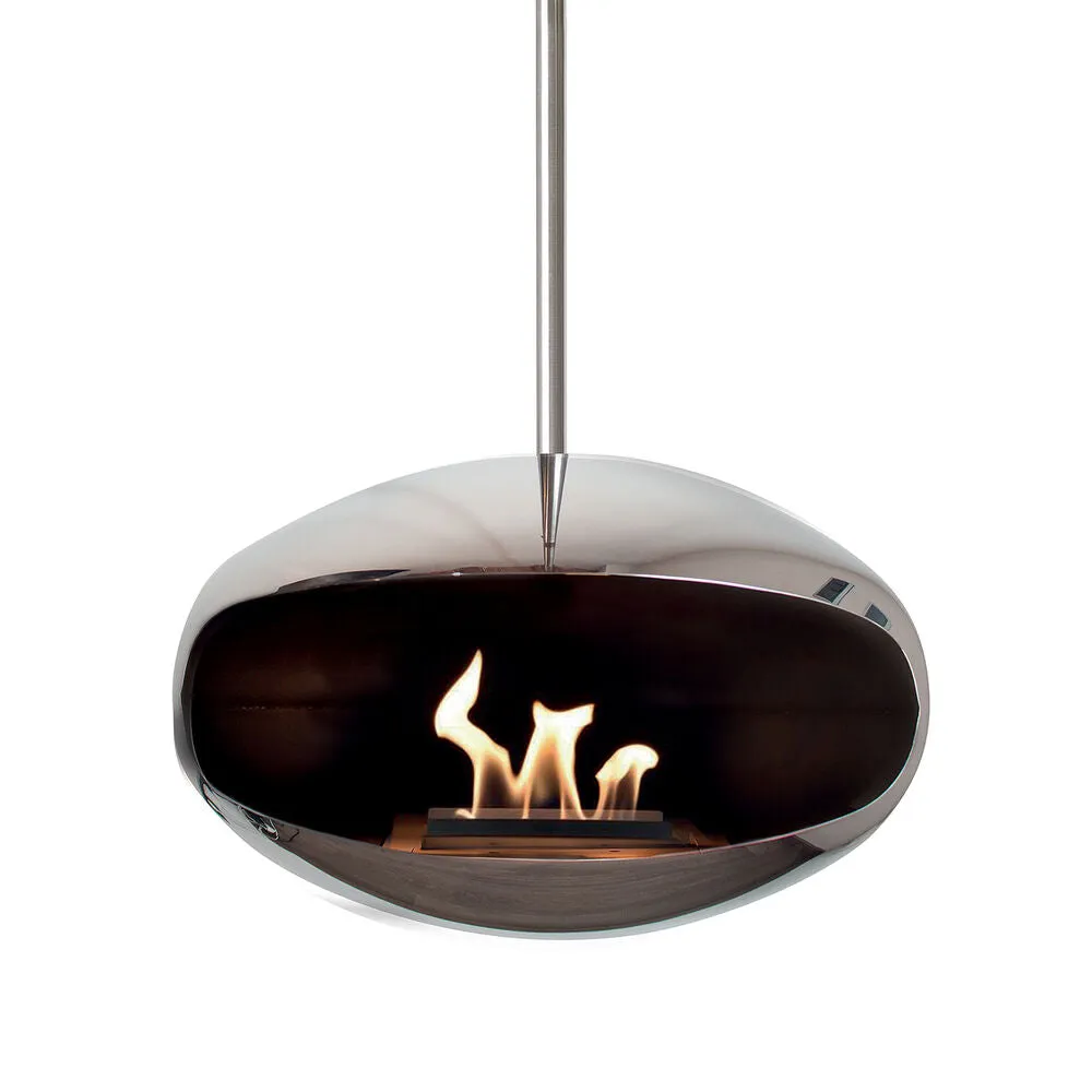 cocoon fires | aeris hanging fireplace | stainless steel   steel rod