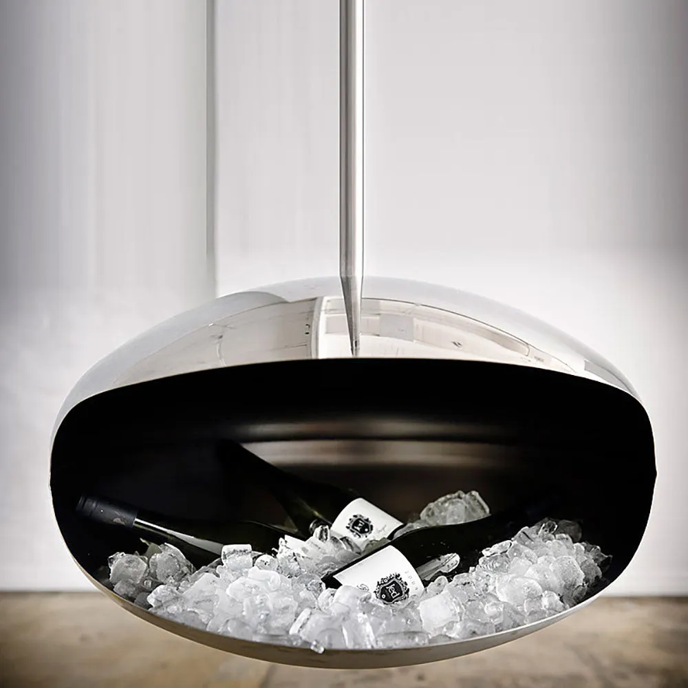 cocoon fires | aeris hanging fireplace | stainless steel   steel rod