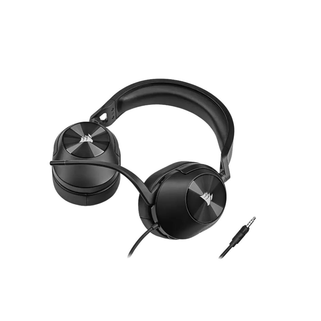 CORSAIR HS55 Wired Gaming Headphone with On-Ear Controls, Dolby Audio 7.1 Surround and Omnidirectional Flip to Mute Microphone and iCUE EQ Equalizer App Support for PC Computer Laptop and Gaming Consoles (Carbon, White)