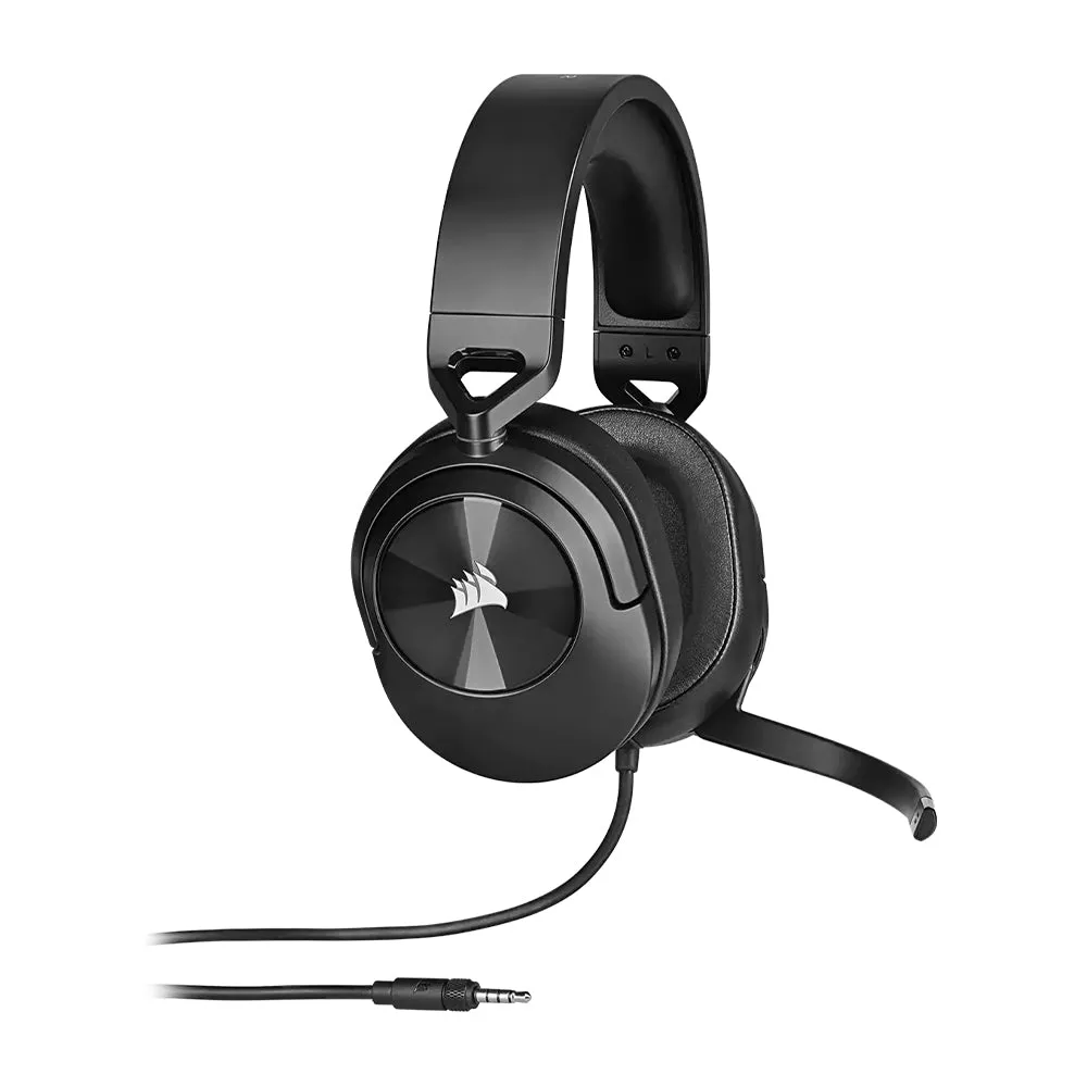 CORSAIR HS55 Wired Gaming Headphone with On-Ear Controls, Dolby Audio 7.1 Surround and Omnidirectional Flip to Mute Microphone and iCUE EQ Equalizer App Support for PC Computer Laptop and Gaming Consoles (Carbon, White)