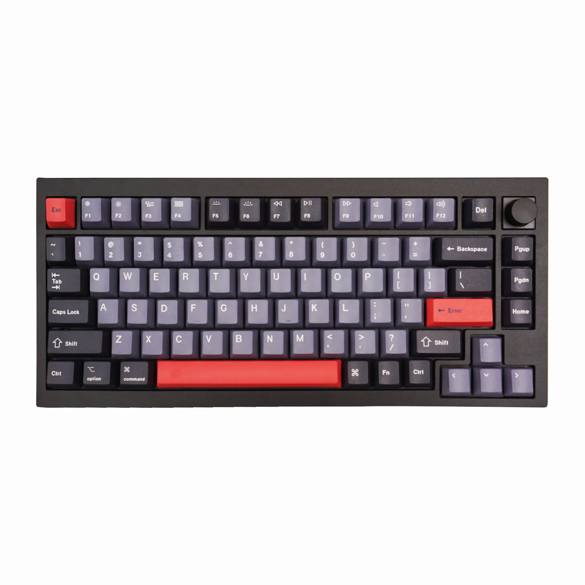 Custom Q1 QMK Mechanical Keyboard (Q1 Carbon Black w/ Knob)(Dolch Red Keycap)