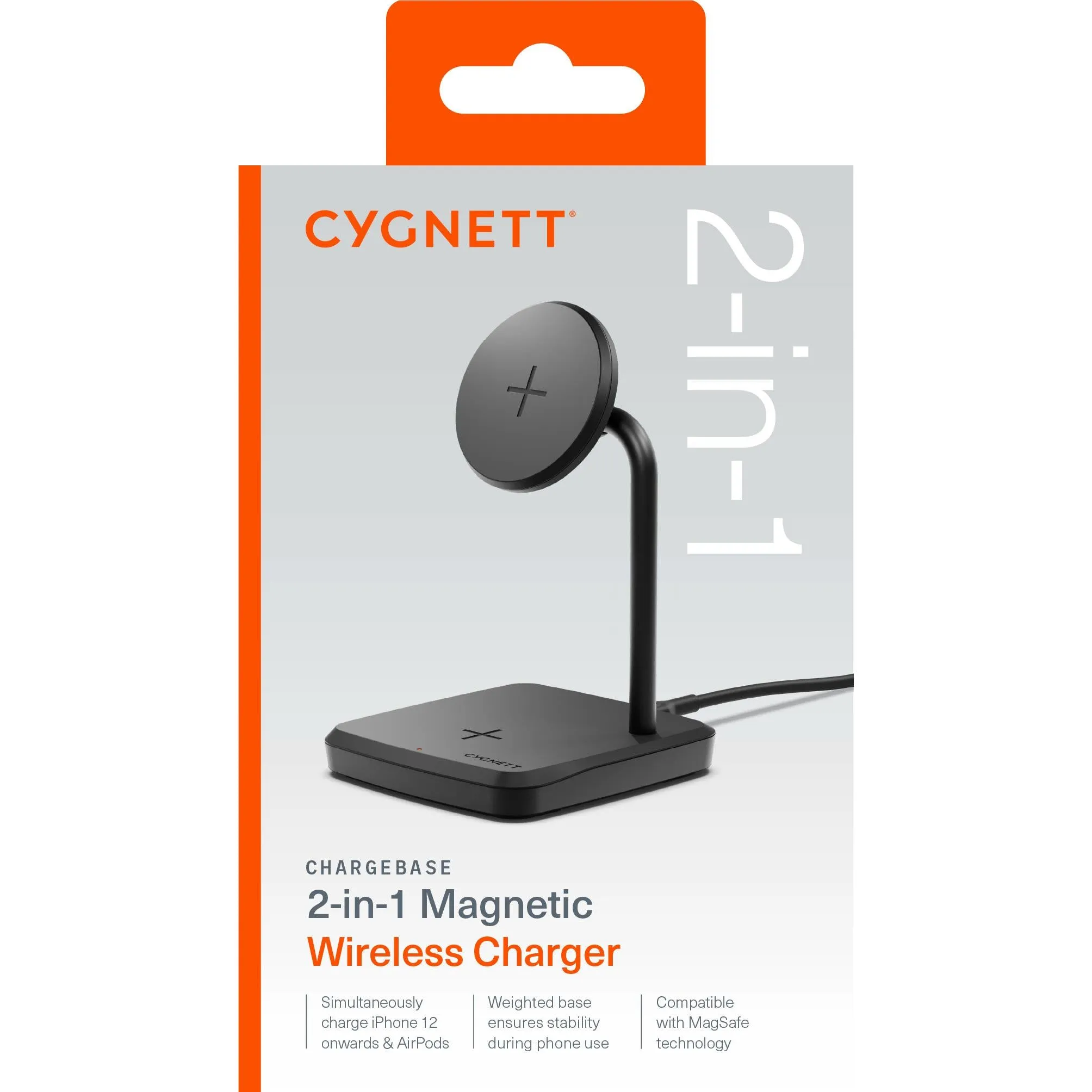 Cygnett ChargeBase 2-in-1 Magnetic Wireless Charger (Black)