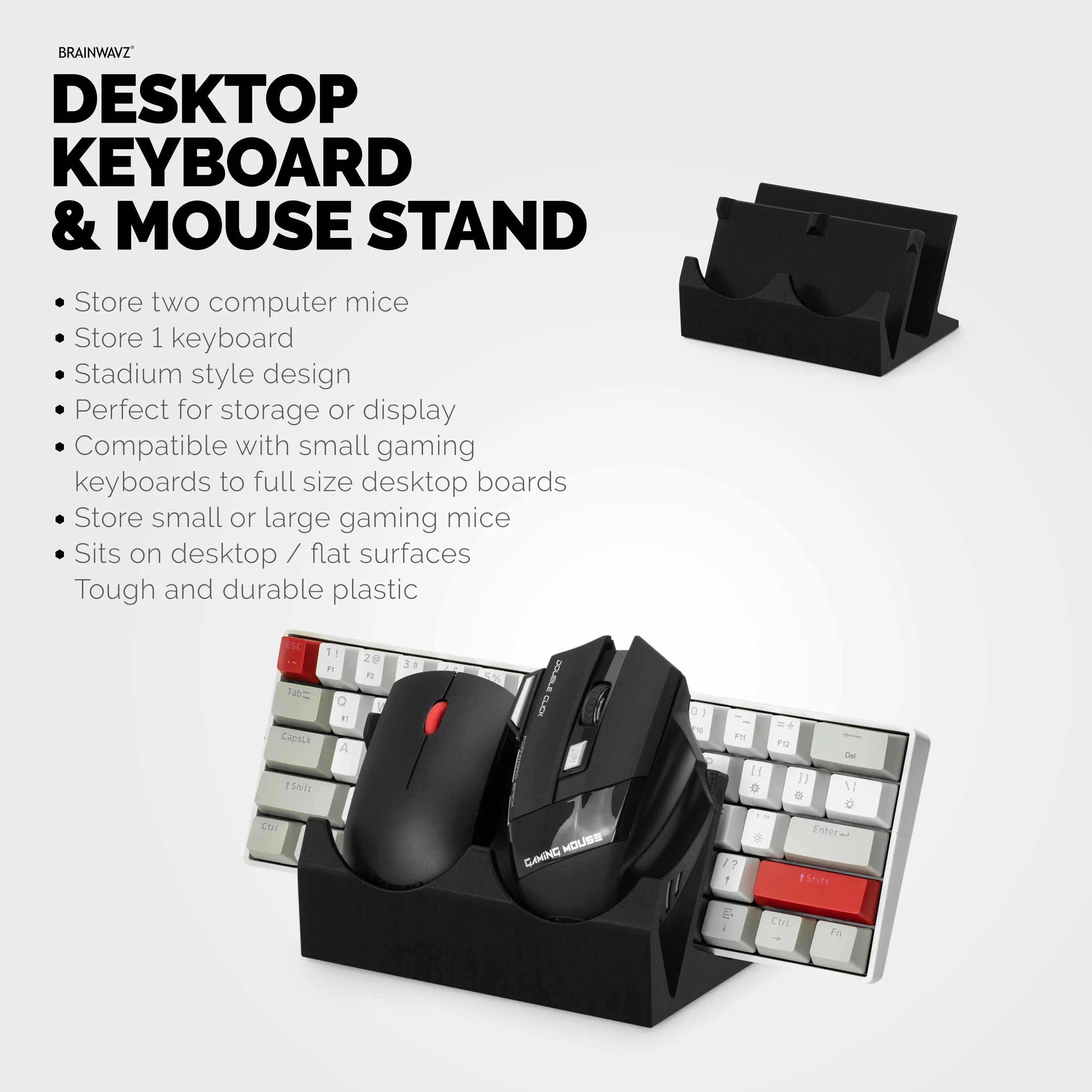 Desktop Keyboard & Dual PC Mouse Stand Holder, Reduce Clutter, Organize Your Desk Better, Suitable for Any Size Keyboard & Mouse (DK03)