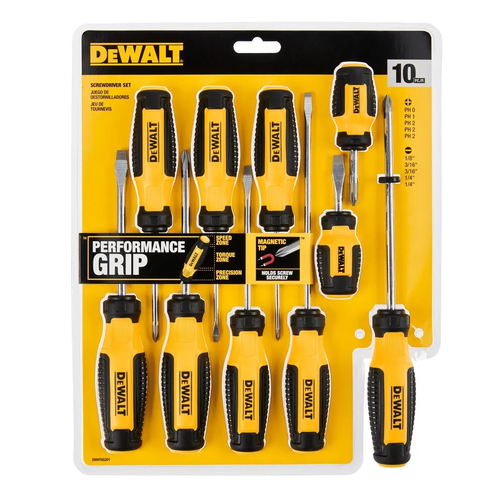 DEWALT DWHT65201 Durable Ergonomic Magnetic Screwdriver Set - 10 PC