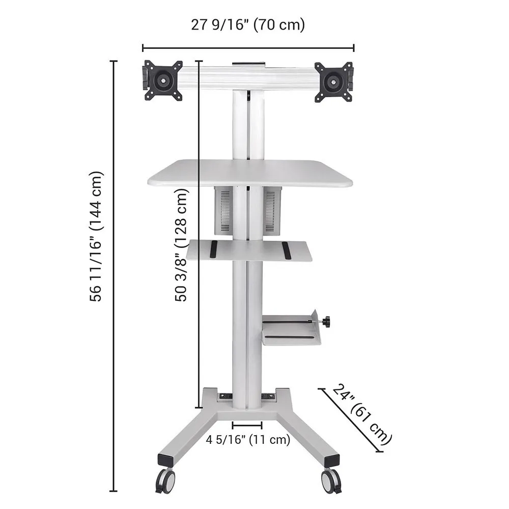 DIY Mobile Workstation Cart Computer Workstation 2-Monitor