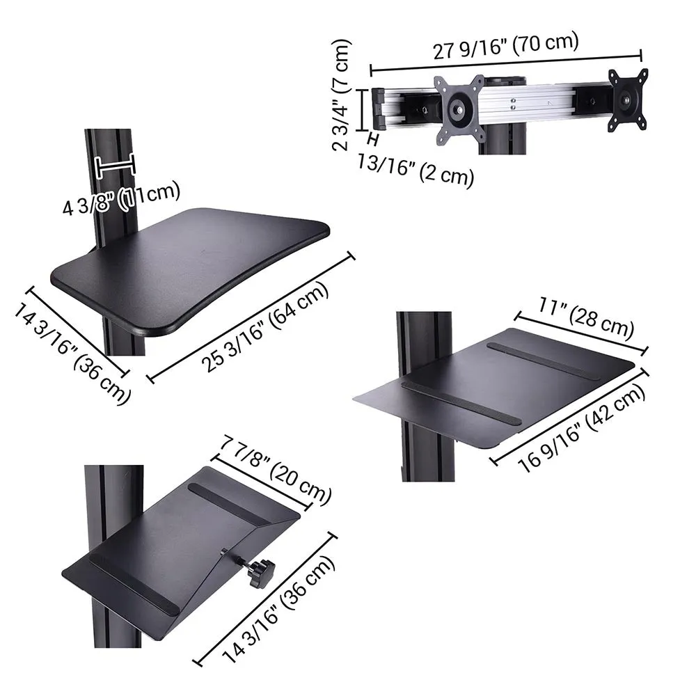 DIY Mobile Workstation Cart Computer Workstation 2-Monitor